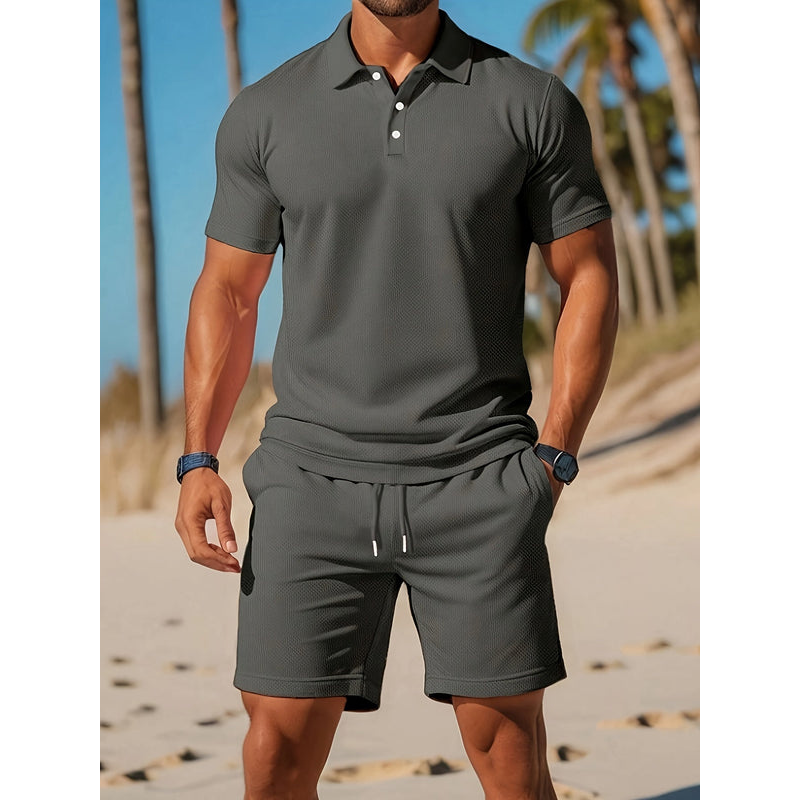 Herenoutfit – Ademend poloshirt – Bijpassende korte broek – Lichtgewicht mesh-stof