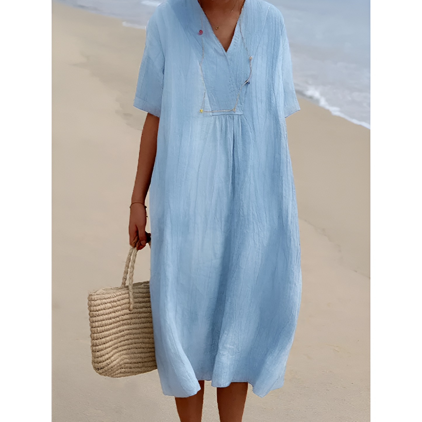 Strandjurk voor dames – V-hals – Ademende stof – Relaxte pasvorm