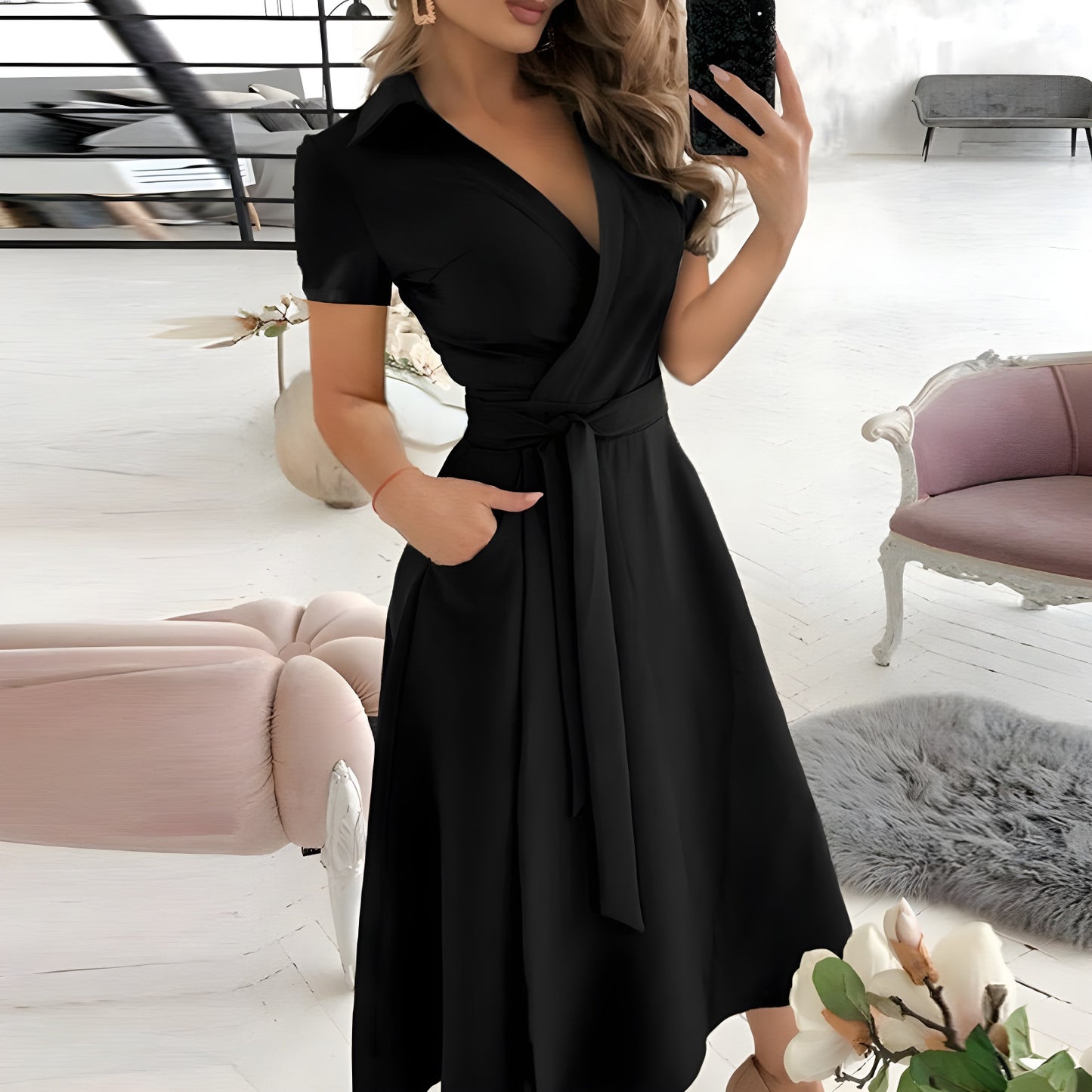 Dames midi-jurk – Lichtgewicht materiaal – Midi-lengte – Elegante look