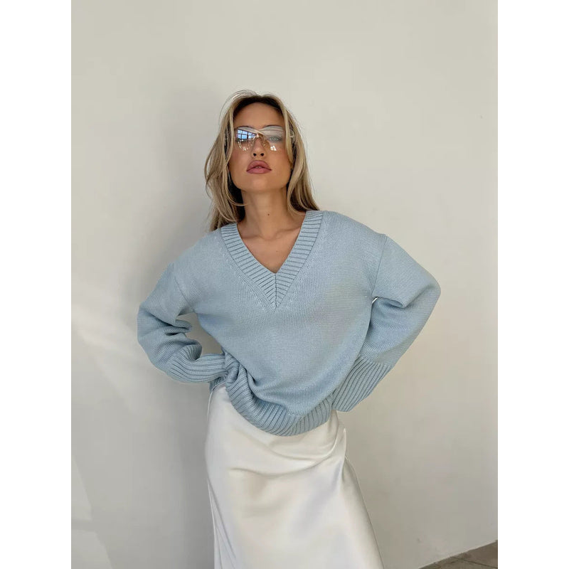 Damespullover – V-hals – Zachte katoenmix – Comfortabele stijl