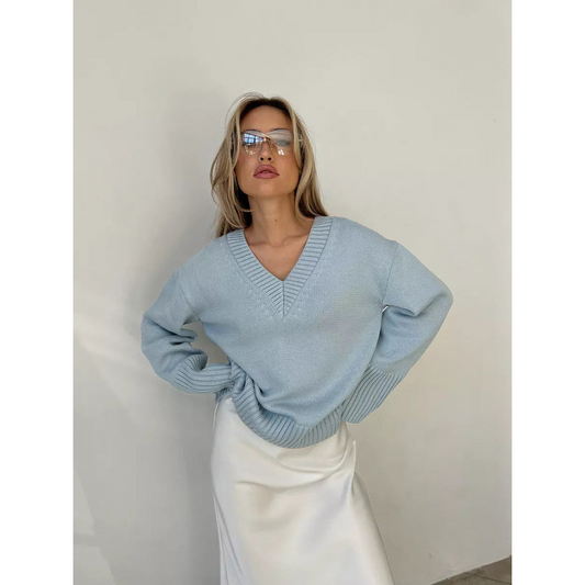 Damespullover – V-hals – Zachte katoenmix – Comfortabele stijl
