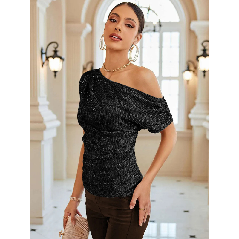 Dames top – Glanzende afwerking – Feestelijke stijl – Zachte voering