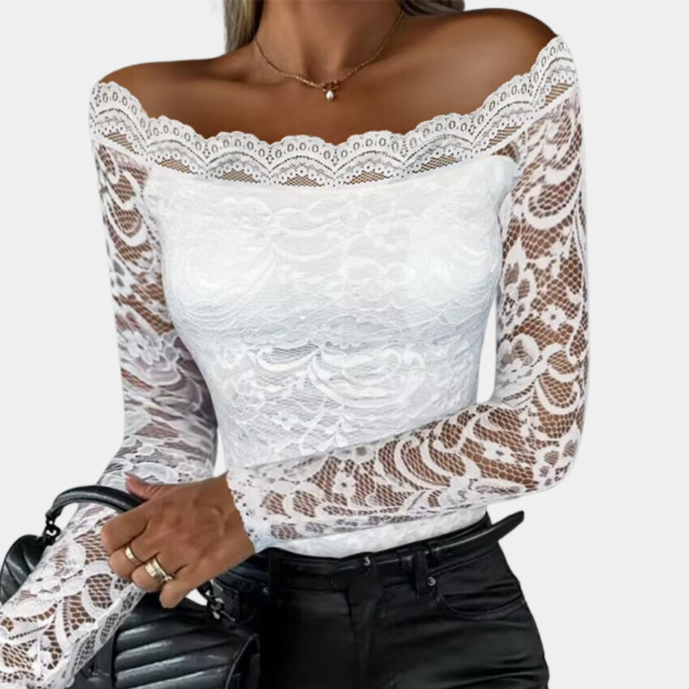 Elegante Off Shoulder Top Met Kant-4