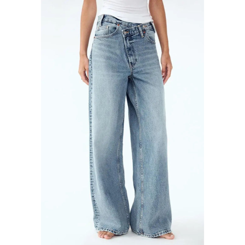 Damesjeans met wijde pijpen – Lange lengte – Slijtvaste denim – Ontwerp met vijf zakken