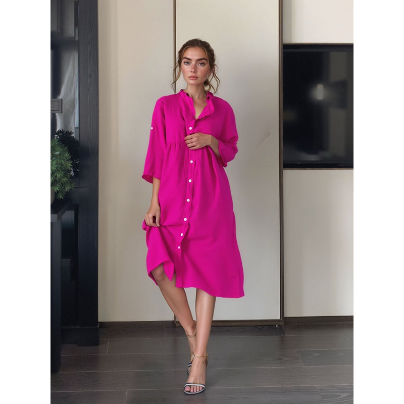 Midi-jurk voor dames – Knoopsluiting aan de voorkant – Elegante pasvorm – Opvallend ontwerp