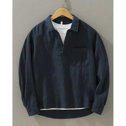 Heren popover shirt – zachte katoenmix – halve knoopsluiting – relaxte pasvorm