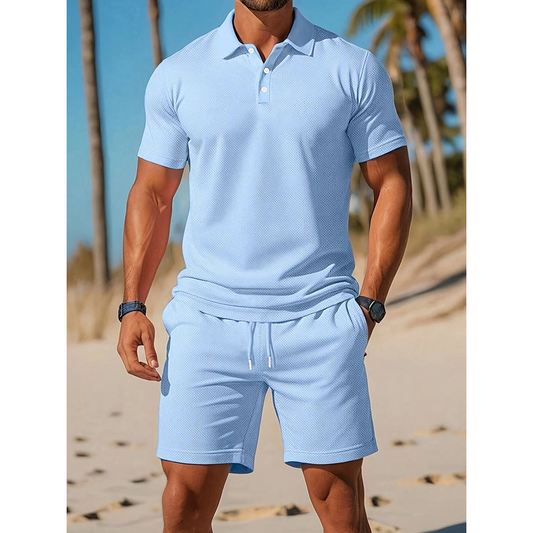 Herenoutfit – Ademend poloshirt – Bijpassende korte broek – Lichtgewicht mesh-stof