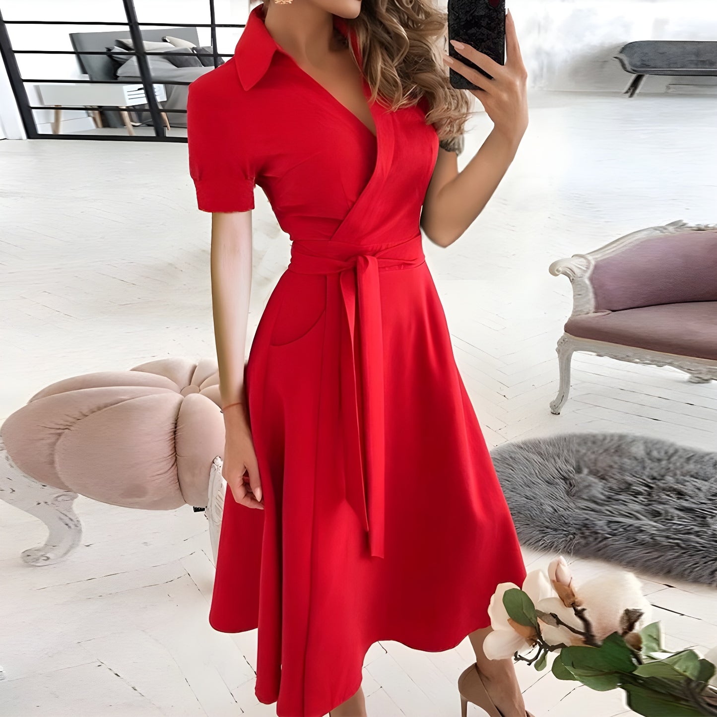 Dames midi-jurk – Lichtgewicht materiaal – Midi-lengte – Elegante look