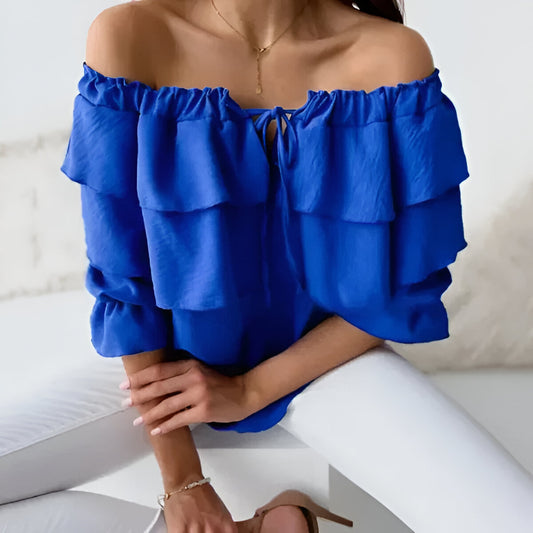 Damesblouse – Off-shoulder – Gerimpeld ontwerp – Lichtgewicht stof