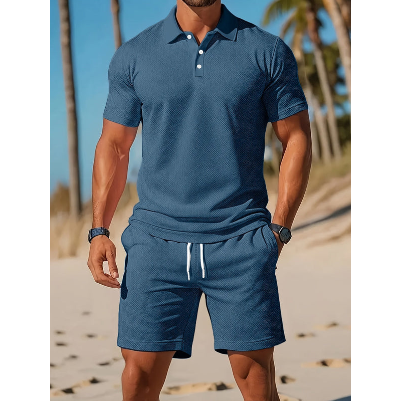 Herenoutfit – Ademend poloshirt – Bijpassende korte broek – Lichtgewicht mesh-stof