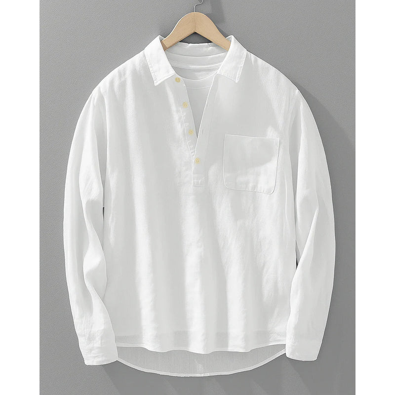 Heren popover shirt – zachte katoenmix – halve knoopsluiting – relaxte pasvorm
