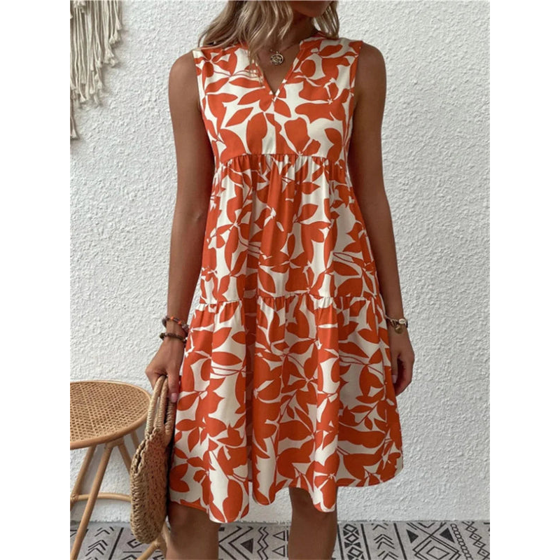 Dames mouwloze jurk – Ademende stof – V-hals – Knie-lengte