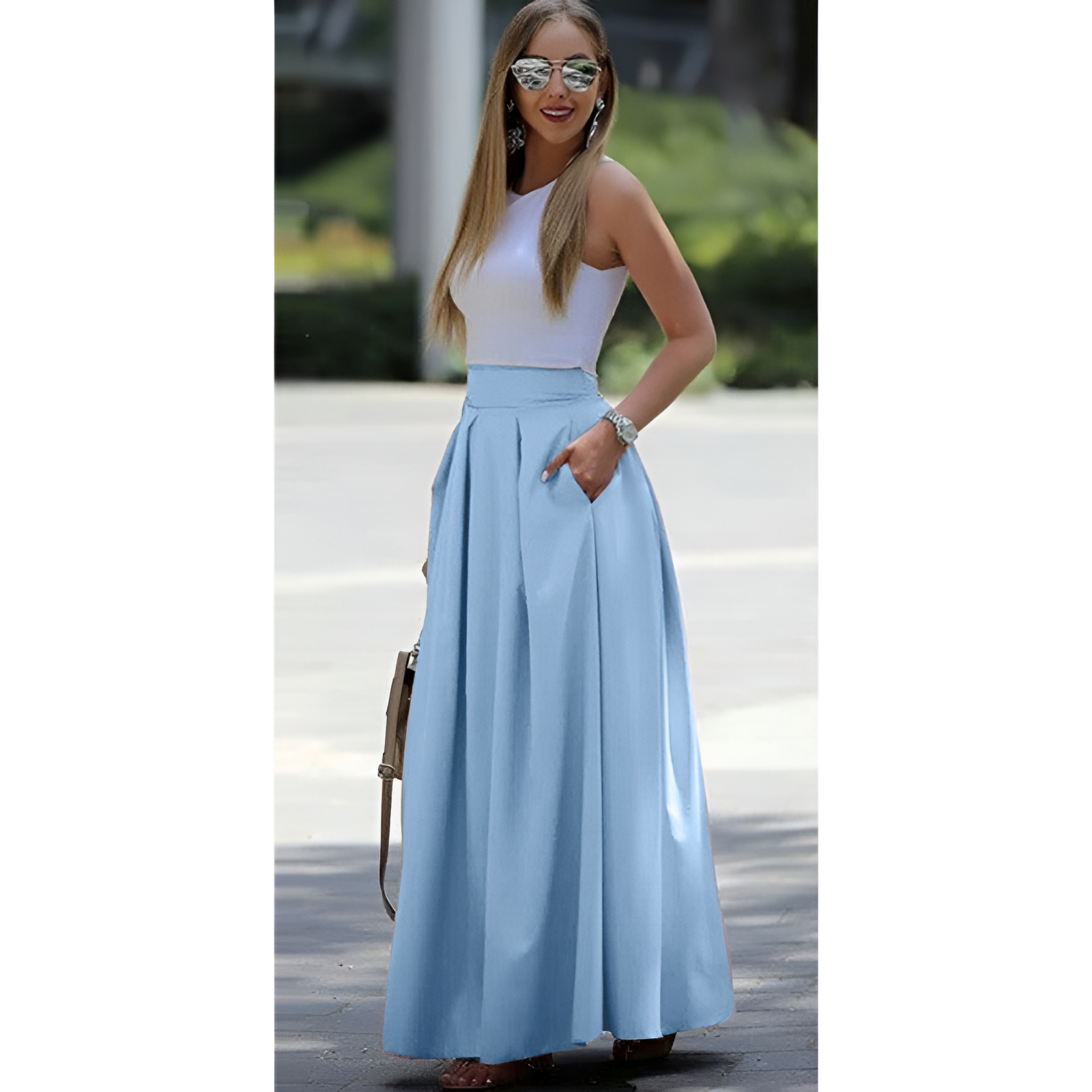 Dames maxi rok – Hoge taille – Vloeiende pasvorm – Zijzakken