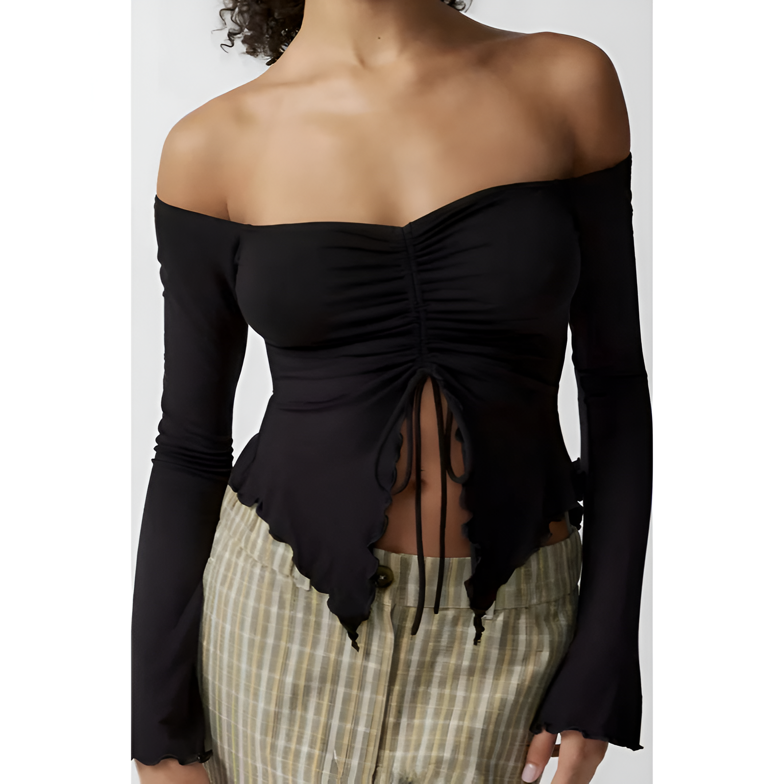 Off-shoulder top voor dames – Elegante mouwen – Katoenen stof – Casual pasvorm