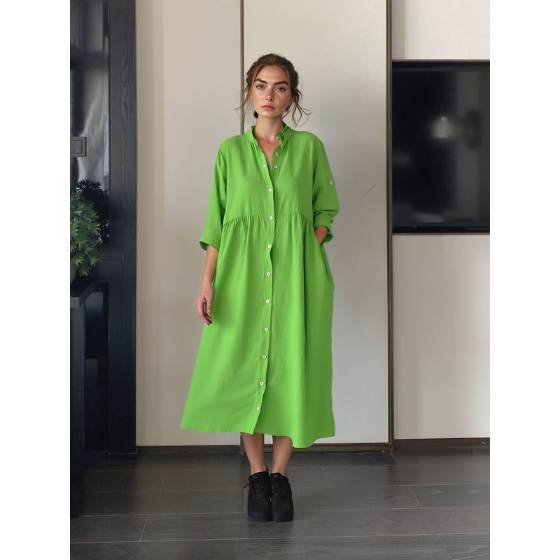 Midi-jurk voor dames – Knoopsluiting aan de voorkant – Elegante pasvorm – Opvallend ontwerp