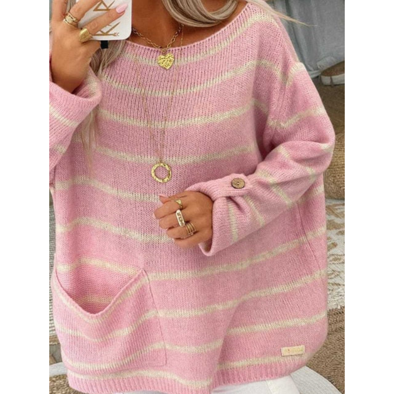 Dames trui met grove breistructuur – gestreept – relaxte pasvorm – comfortabel