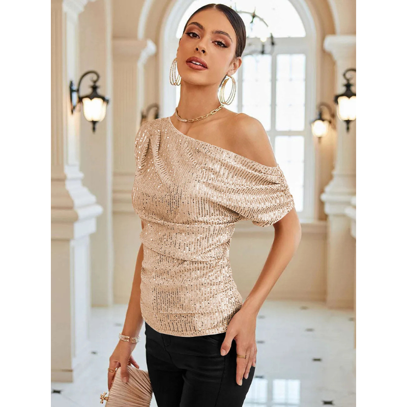 Dames top – Glanzende afwerking – Feestelijke stijl – Zachte voering