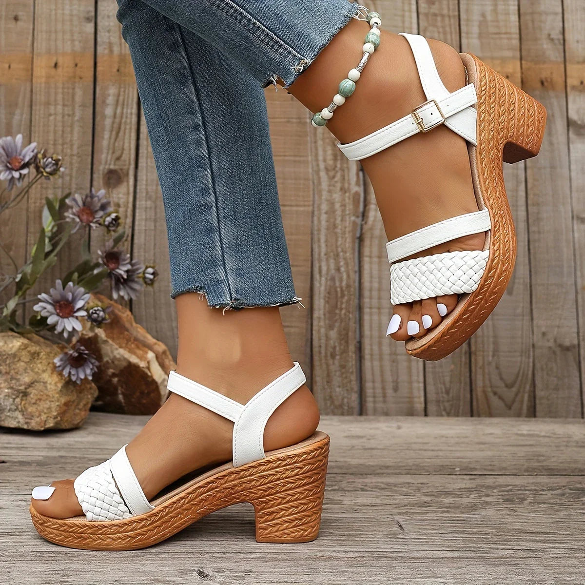 Dames sandalen met open teen – Blokhak – Stijlvolle bandjes – Lichtgewicht