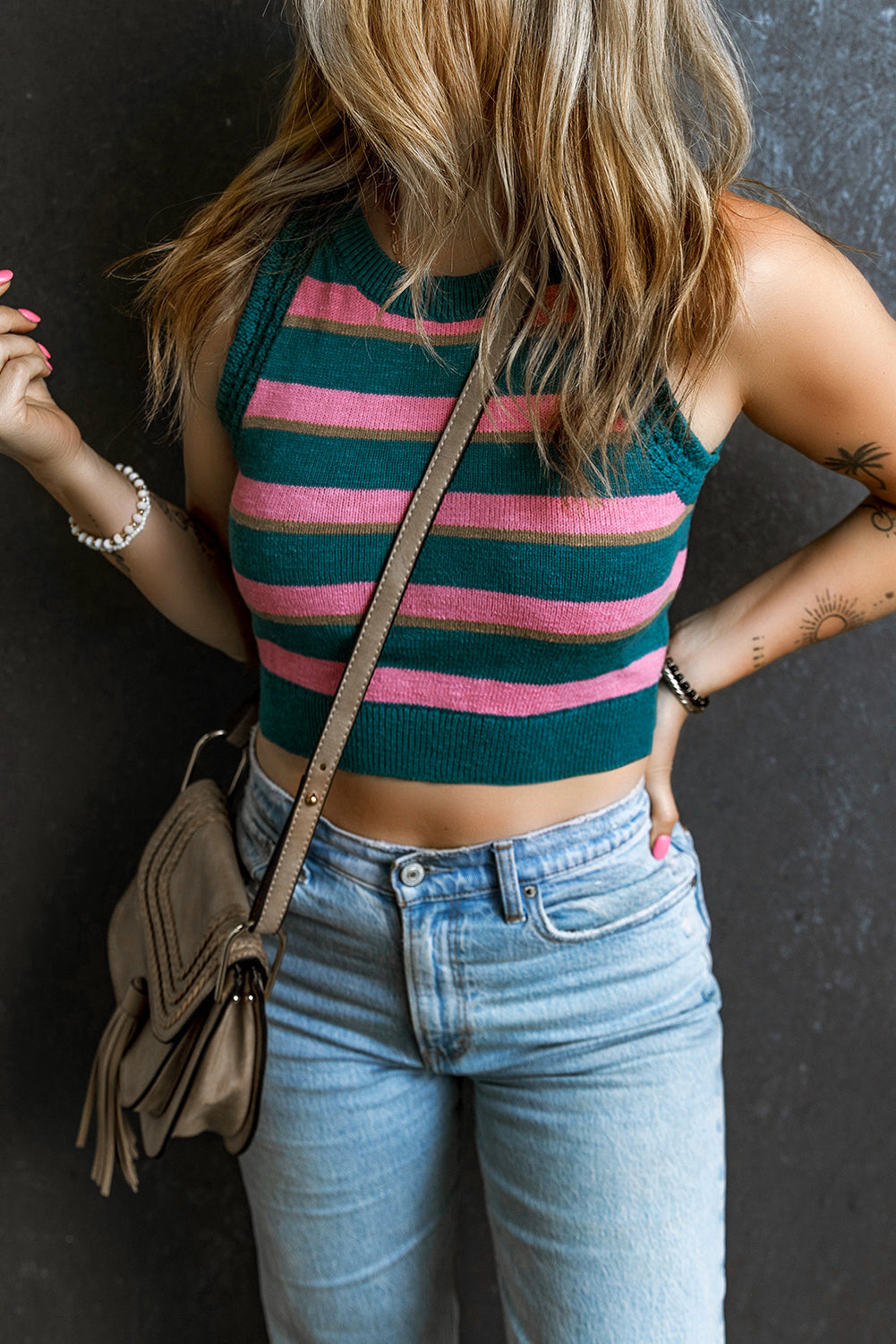 Dames mouwloze trui – Cropped fit – Gebreid patroon – 100% katoen
