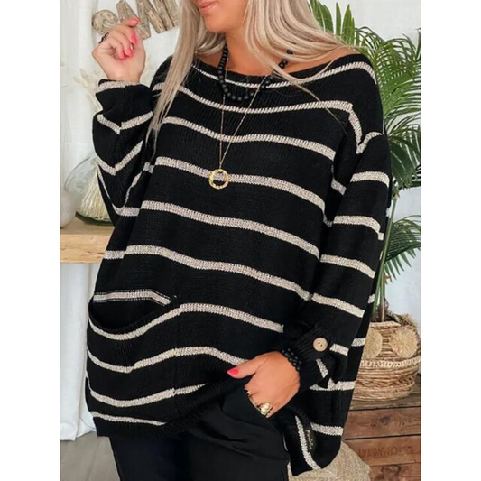 Dames trui met grove breistructuur – gestreept – relaxte pasvorm – comfortabel