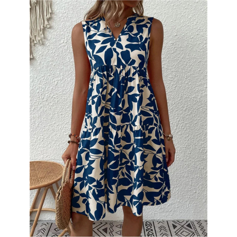 Dames mouwloze jurk – Ademende stof – V-hals – Knie-lengte