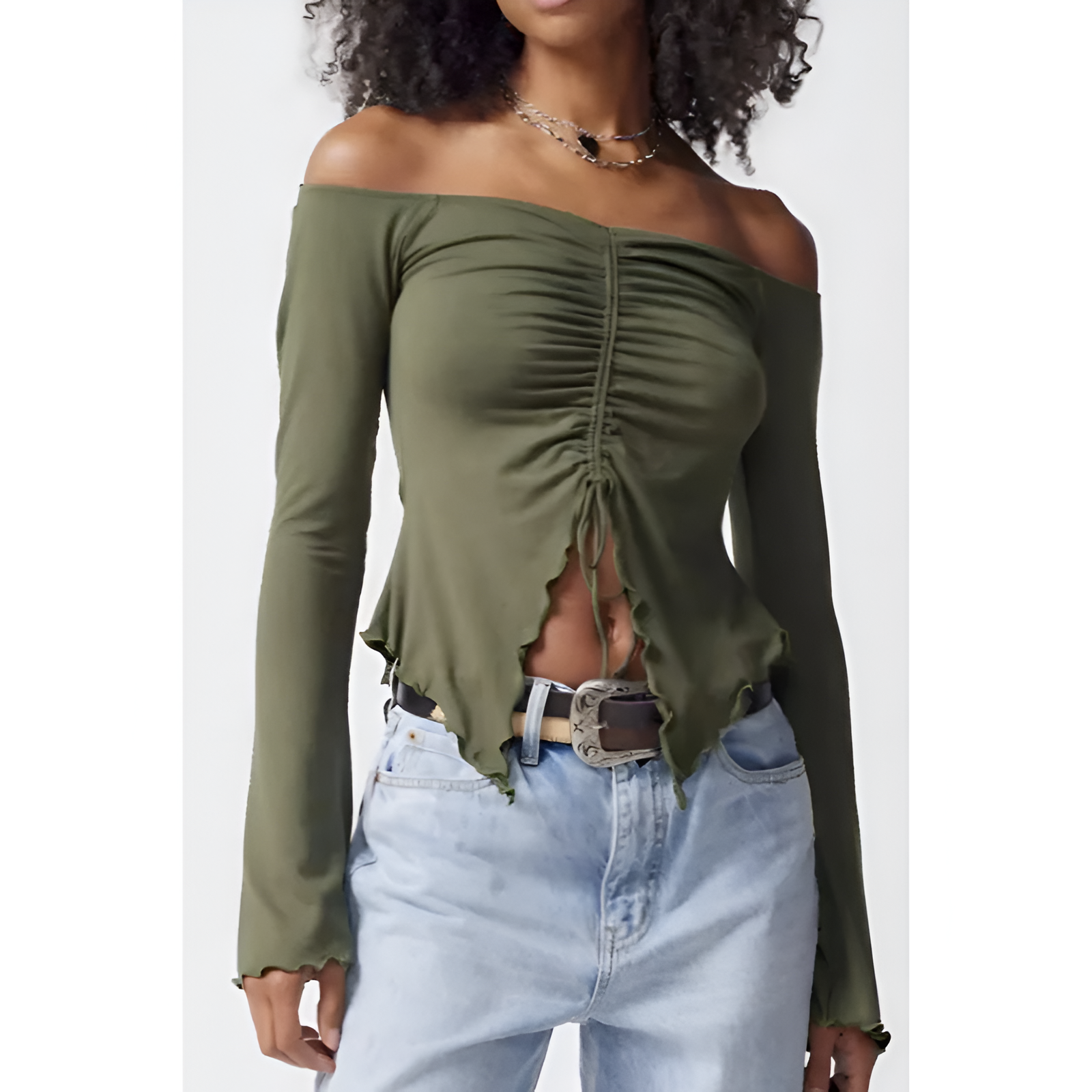 Off-shoulder top voor dames – Elegante mouwen – Katoenen stof – Casual pasvorm