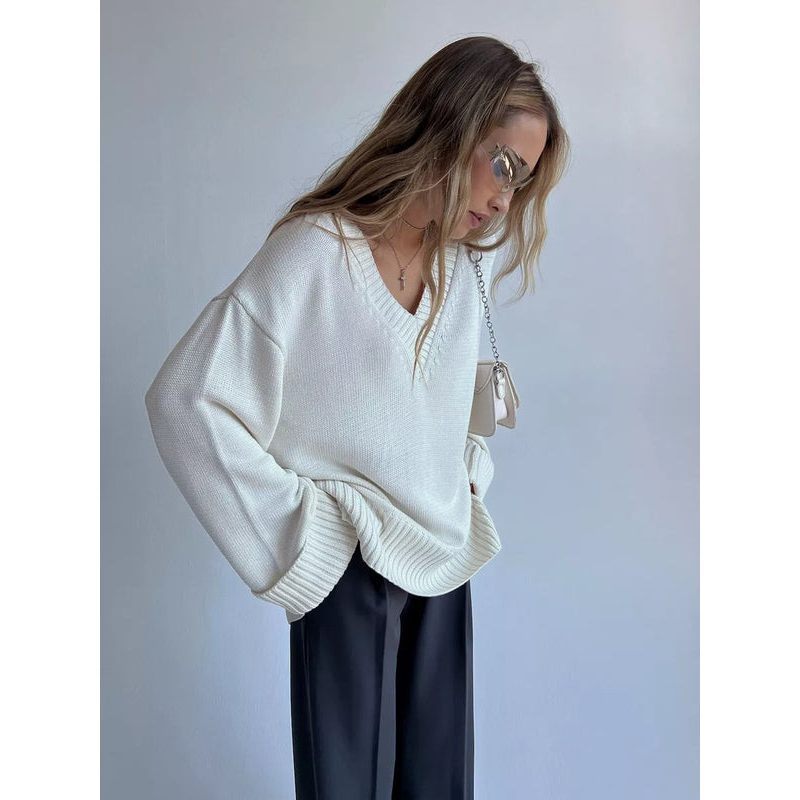 Damespullover – V-hals – Zachte katoenmix – Comfortabele stijl
