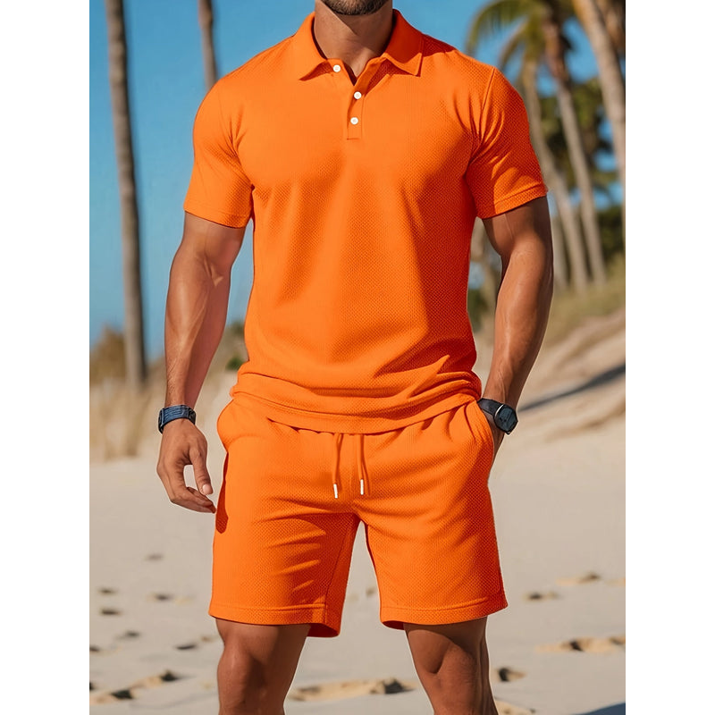 Herenoutfit – Ademend poloshirt – Bijpassende korte broek – Lichtgewicht mesh-stof