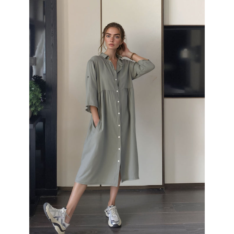 Midi-jurk voor dames – Knoopsluiting aan de voorkant – Elegante pasvorm – Opvallend ontwerp