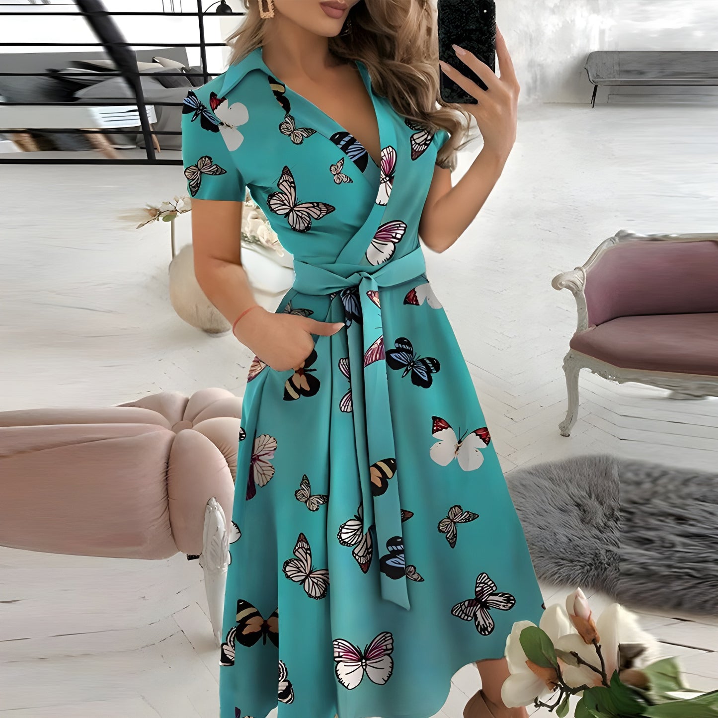 Dames midi-jurk – Lichtgewicht materiaal – Midi-lengte – Elegante look