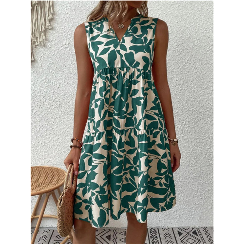 Dames mouwloze jurk – Ademende stof – V-hals – Knie-lengte