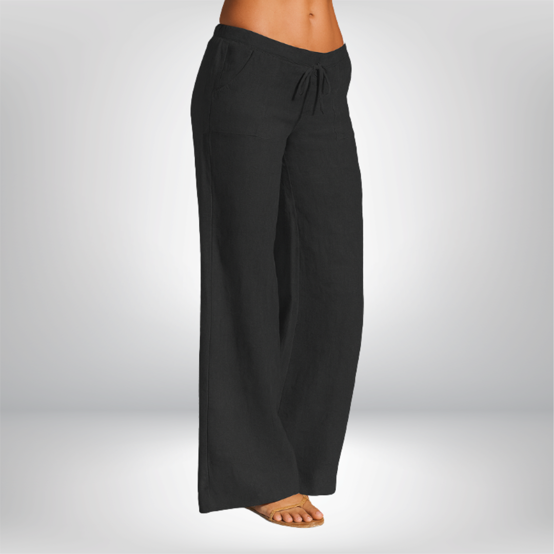 Linnen broek voor dames – 100% premium linnen – wijde pijpen – ademend comfort