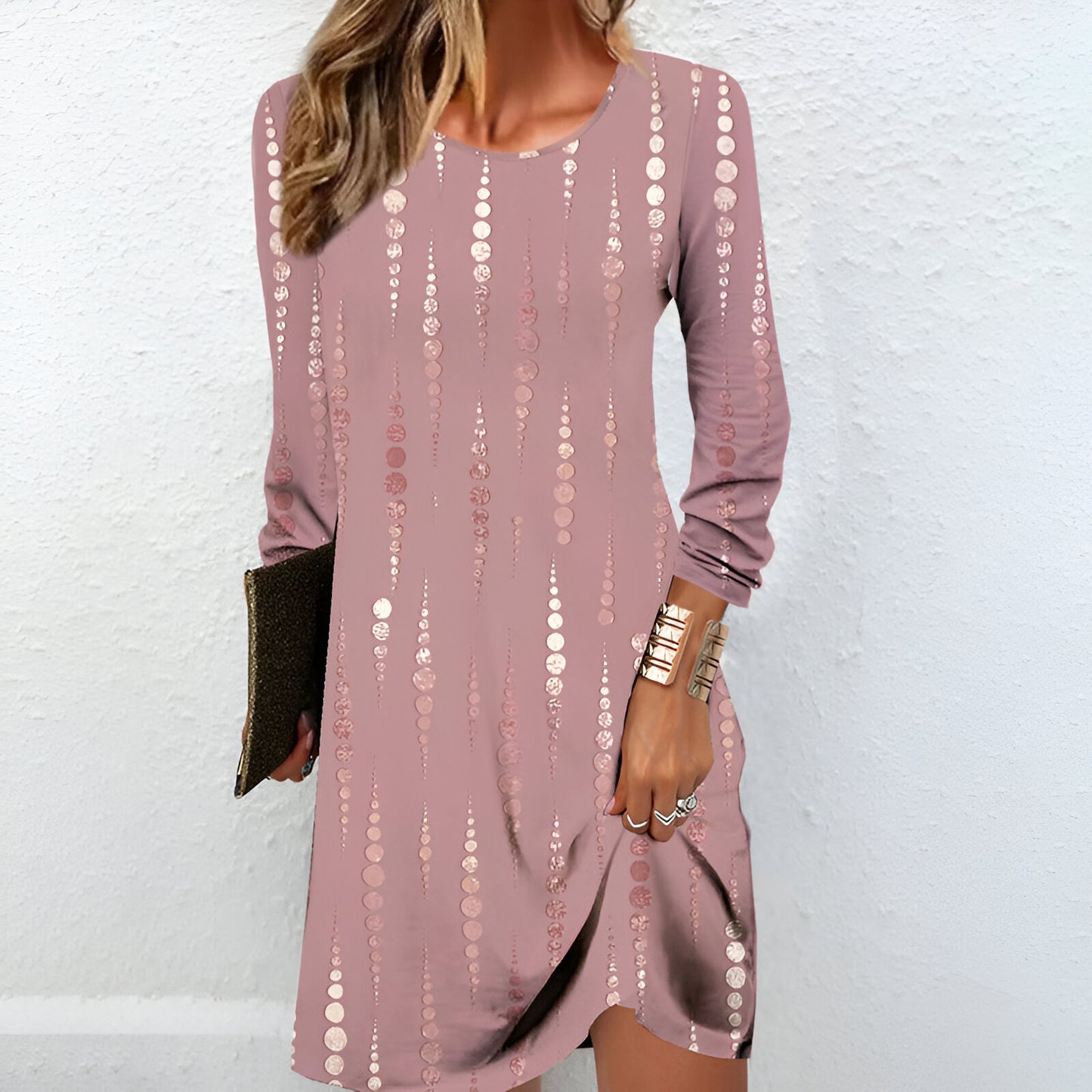 Dames midi-jurk – Elegante stippen – Comfortabele pasvorm – Zacht materiaal