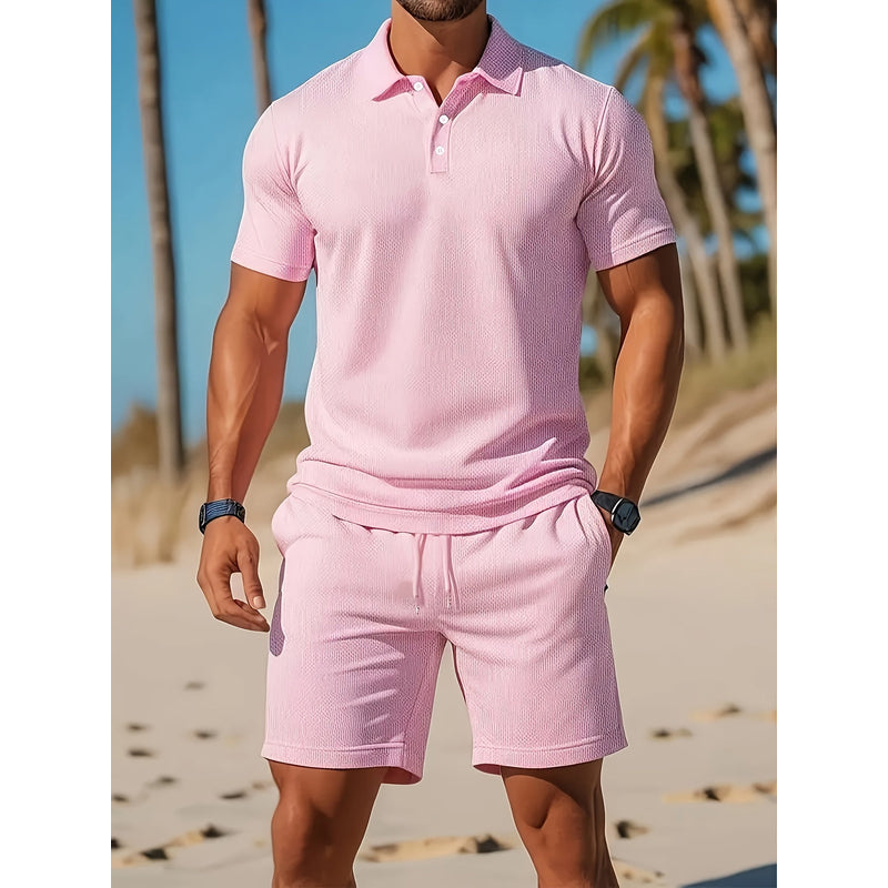 Herenoutfit – Ademend poloshirt – Bijpassende korte broek – Lichtgewicht mesh-stof