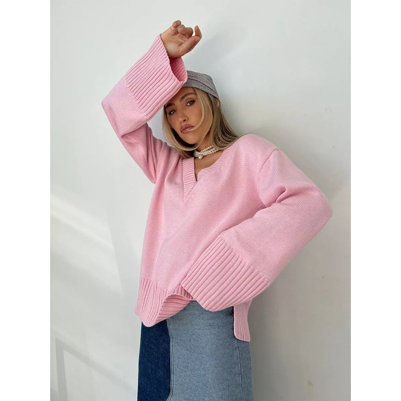 Damespullover – V-hals – Zachte katoenmix – Comfortabele stijl