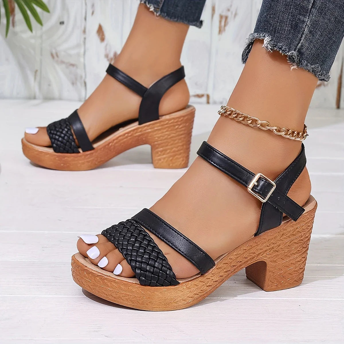 Dames sandalen met open teen – Blokhak – Stijlvolle bandjes – Lichtgewicht