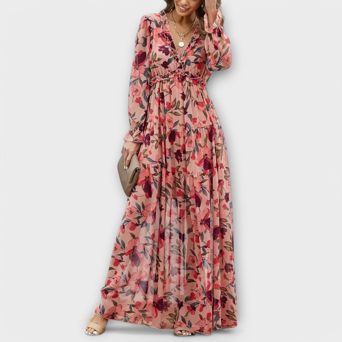 Maxi-jurk voor dames – V-halslijn – Elegante pasvorm – Lichtgewicht stof