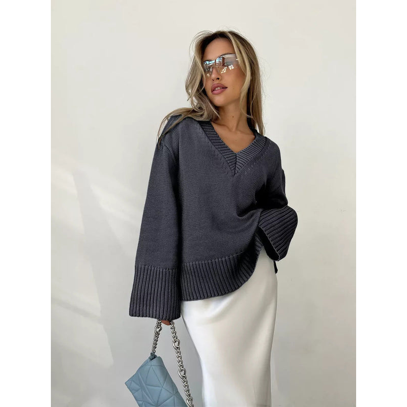 Damespullover – V-hals – Zachte katoenmix – Comfortabele stijl