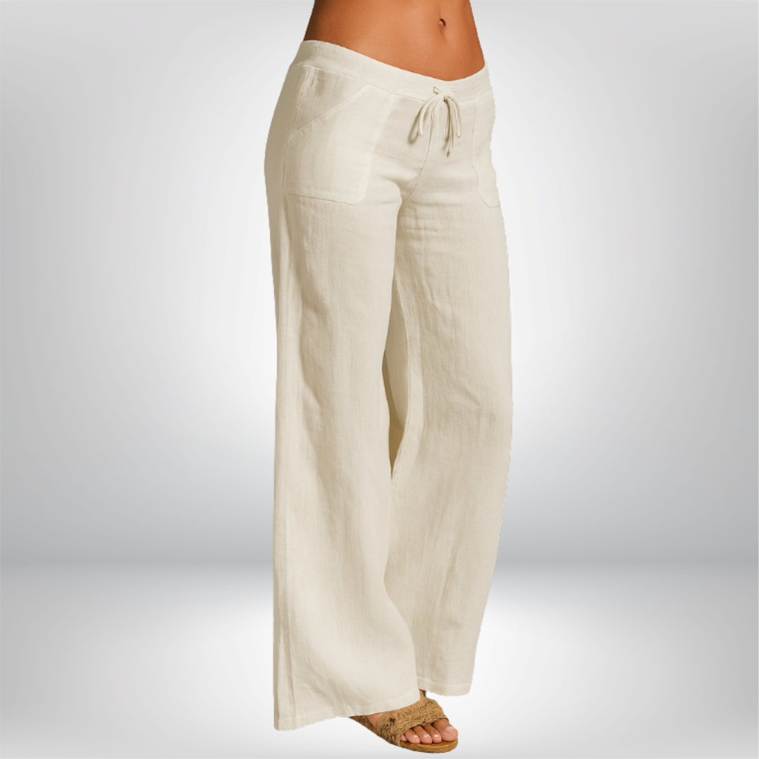 Linnen broek voor dames – 100% premium linnen – wijde pijpen – ademend comfort