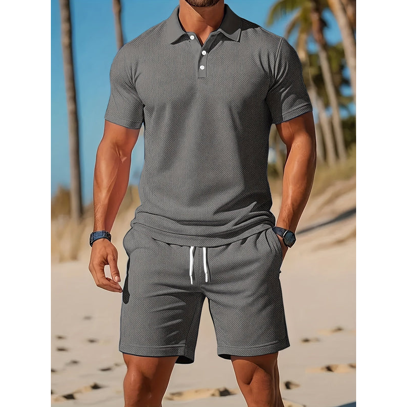 Herenoutfit – Ademend poloshirt – Bijpassende korte broek – Lichtgewicht mesh-stof
