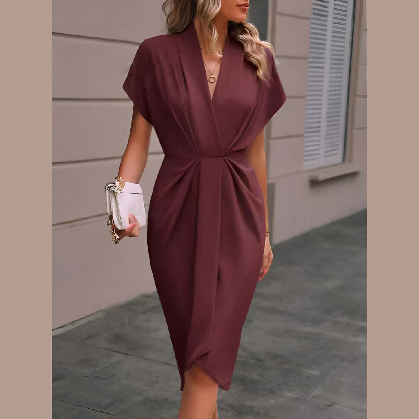 Dames wikkeljurk – elegante stijl – midi-lengte – strikdetail in de taille