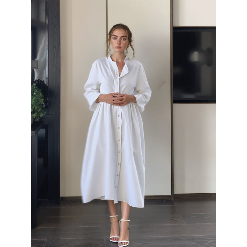 Midi-jurk voor dames – Knoopsluiting aan de voorkant – Elegante pasvorm – Opvallend ontwerp