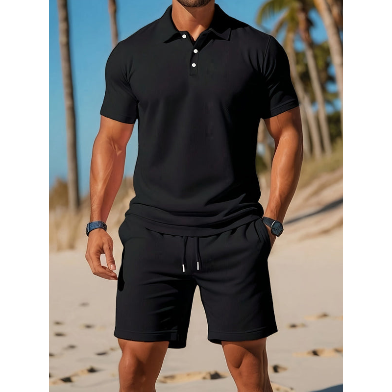 Herenoutfit – Ademend poloshirt – Bijpassende korte broek – Lichtgewicht mesh-stof