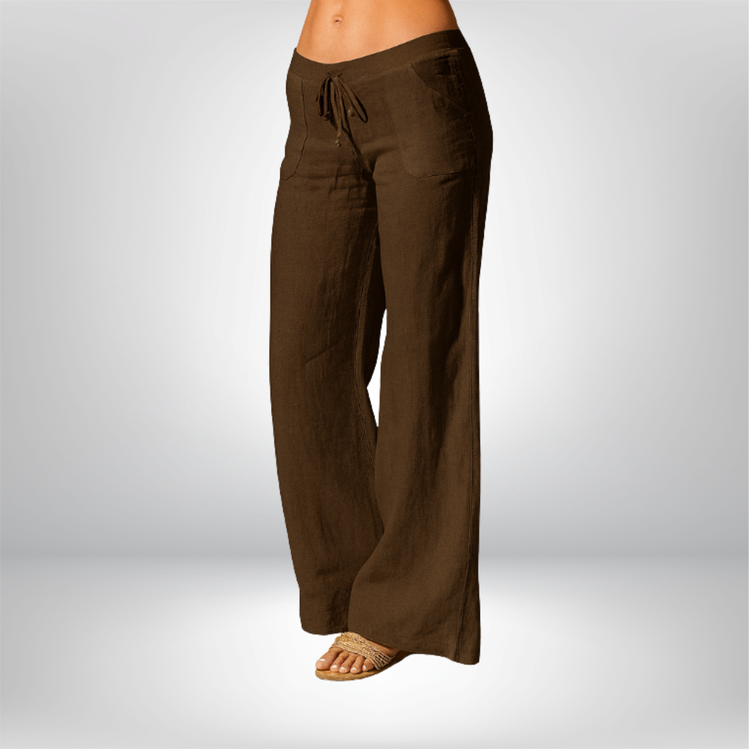 Linnen broek voor dames – 100% premium linnen – wijde pijpen – ademend comfort