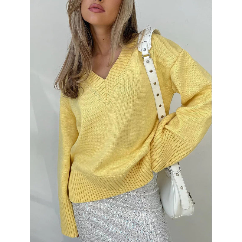 Damespullover – V-hals – Zachte katoenmix – Comfortabele stijl