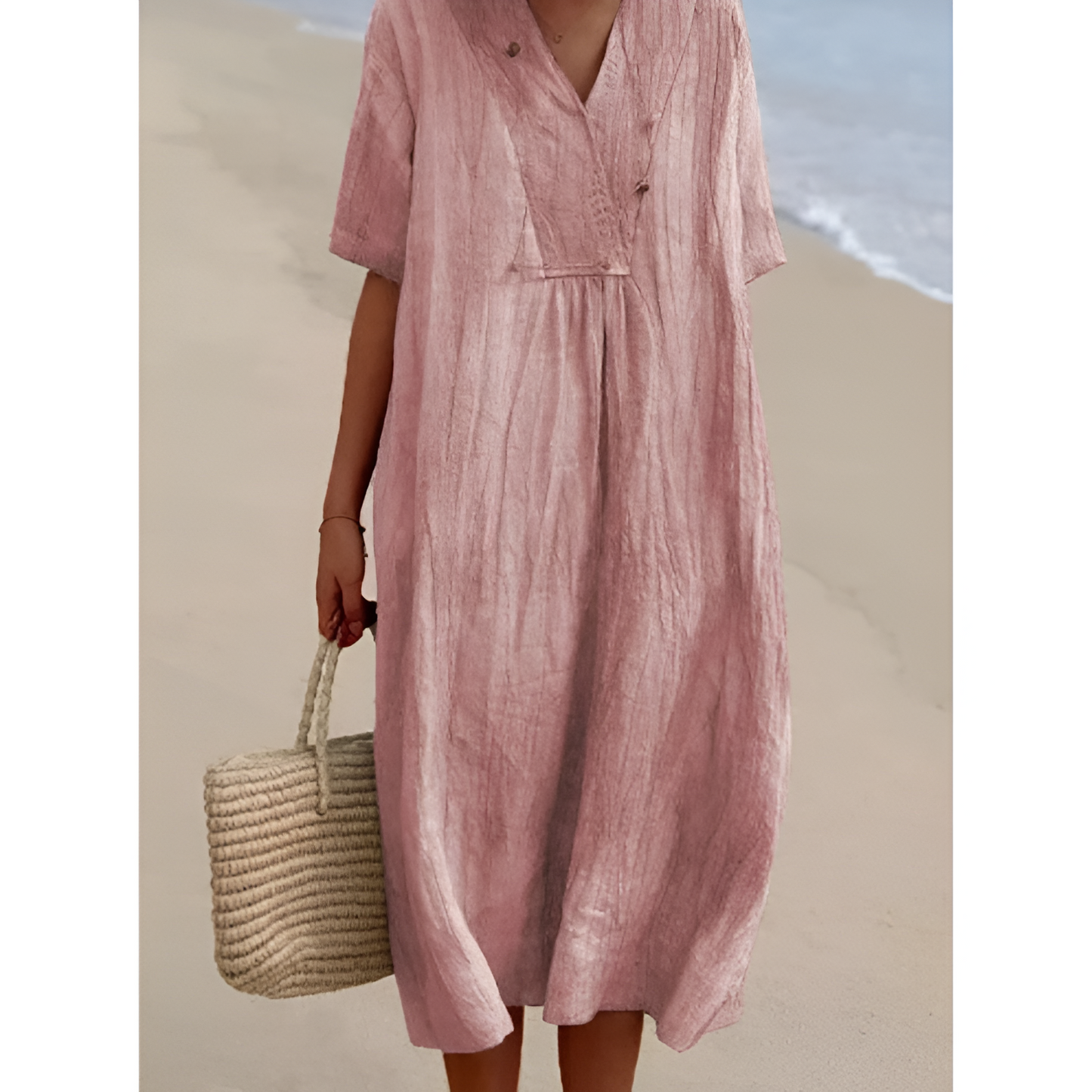 Strandjurk voor dames – V-hals – Ademende stof – Relaxte pasvorm