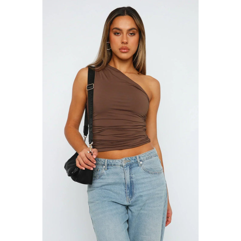 Dames top – Eén schouder – Elegante pasvorm – Asymmetrisch ontwerp