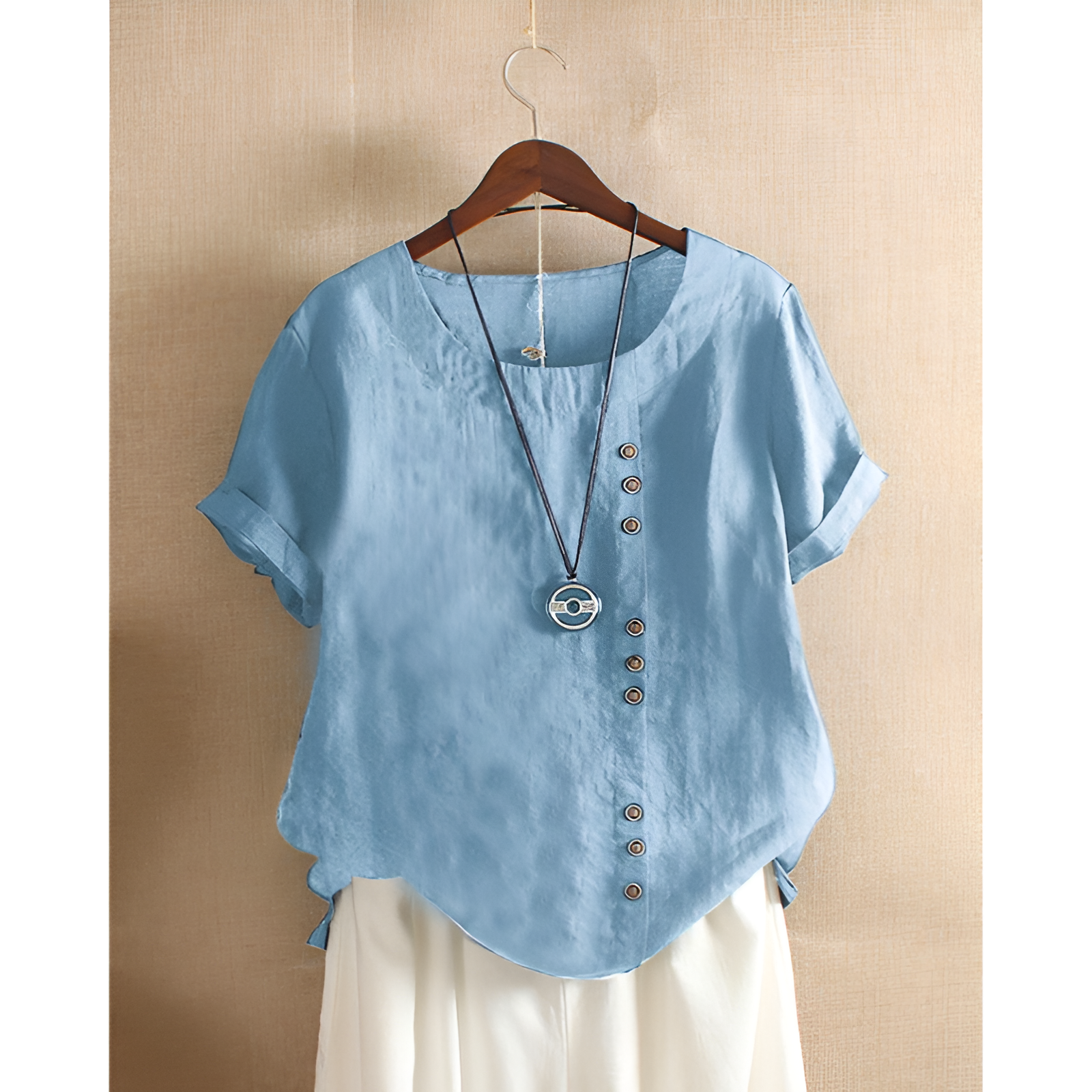 Dames T-shirt – Trendy knopen – Veelzijdige look – Ademend materiaal