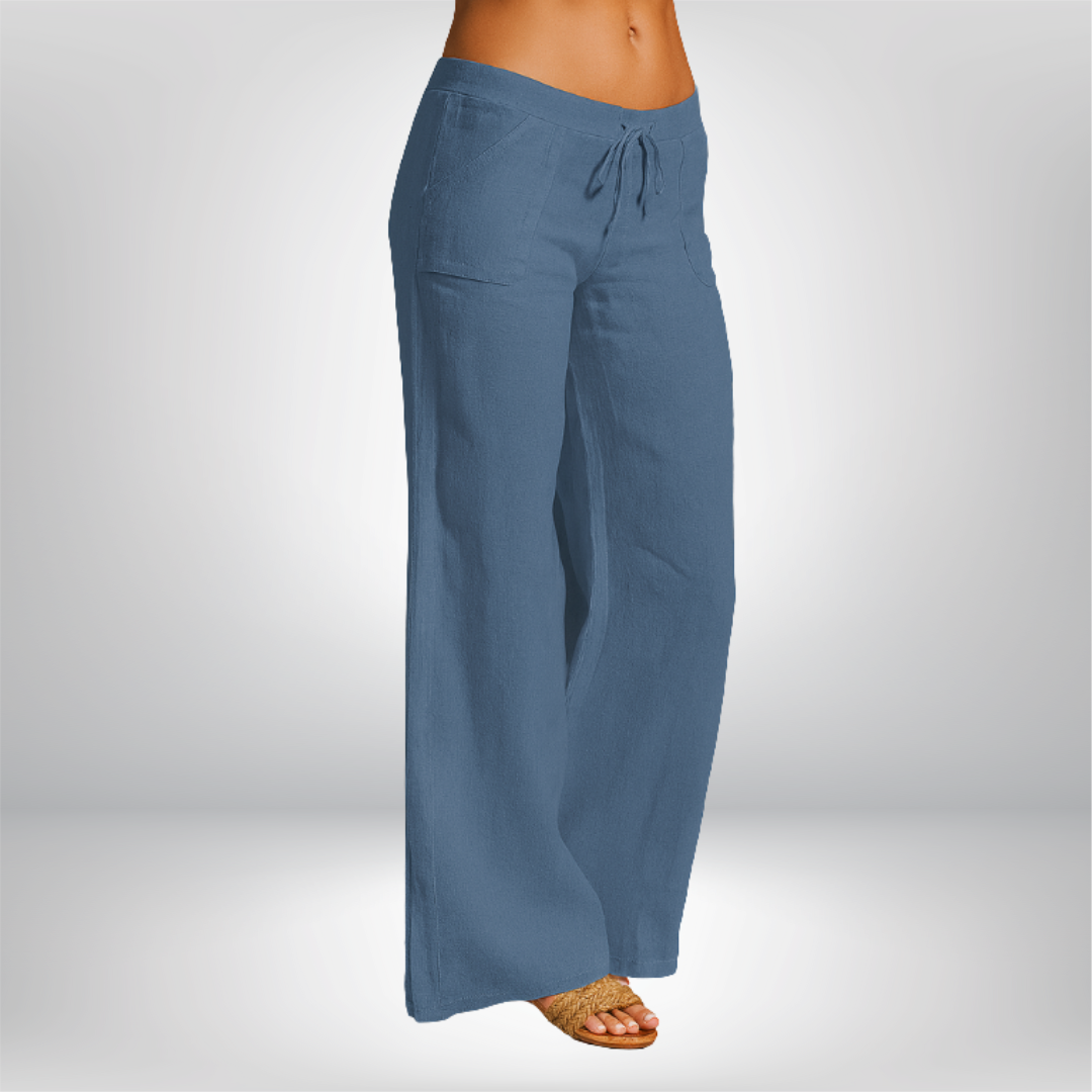 Linnen broek voor dames – 100% premium linnen – wijde pijpen – ademend comfort