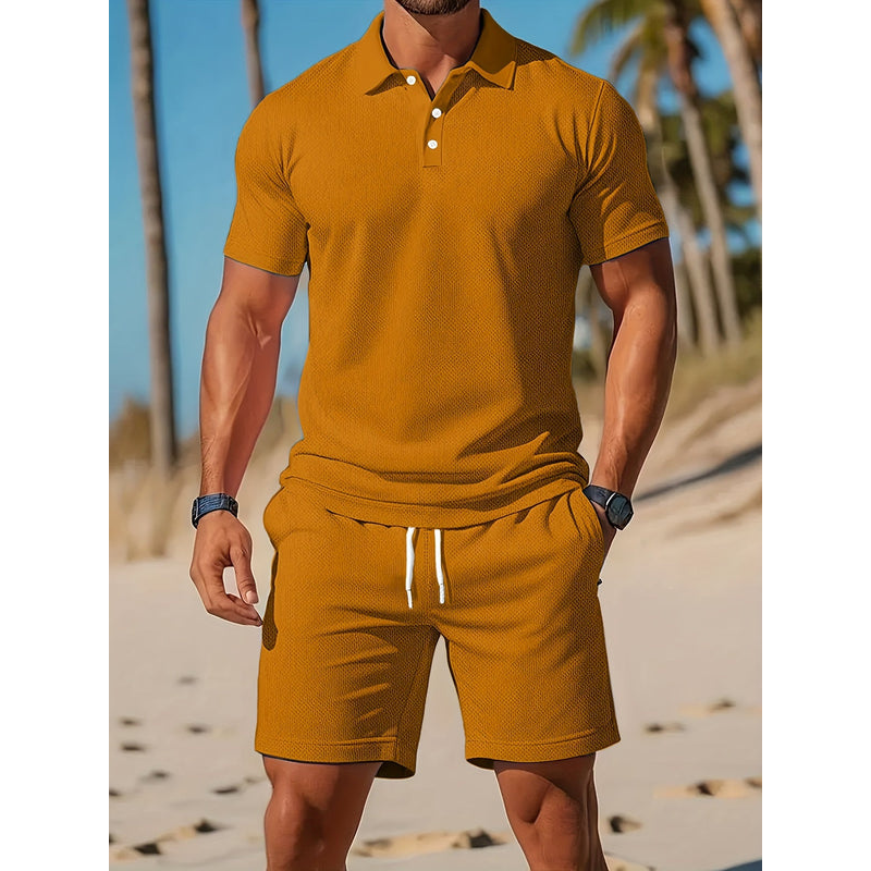 Herenoutfit – Ademend poloshirt – Bijpassende korte broek – Lichtgewicht mesh-stof